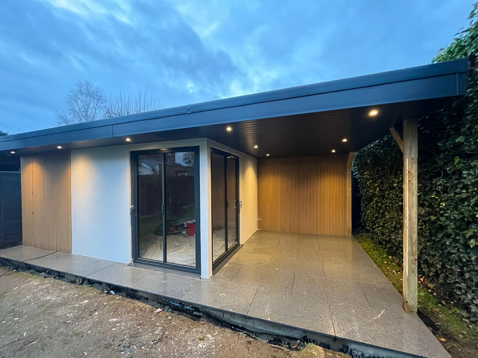 Garden room with a covered timber terrace